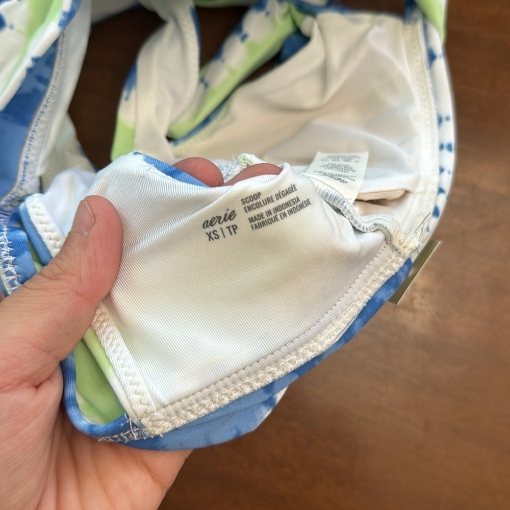 Aerie Scoop Tie Dye Blue Green Bikini Top Size XS - Picture 4 of 5